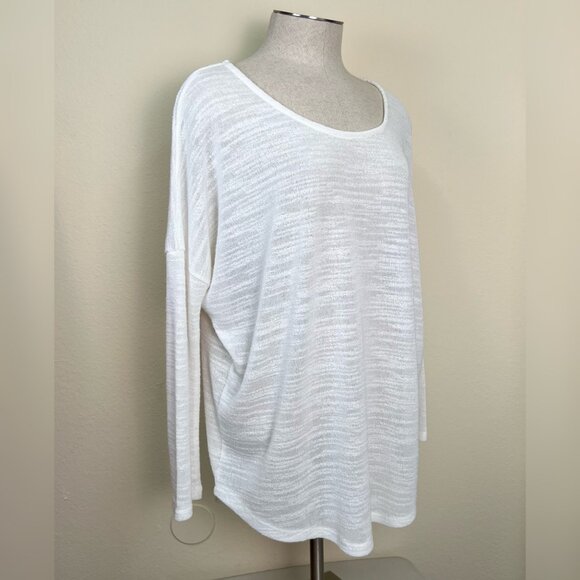 OLIVE & OAK Lightweight Cream Semi-Sheer 3/4 Sleeve Scoop Neck Top Size Large - Picture 4 of 10